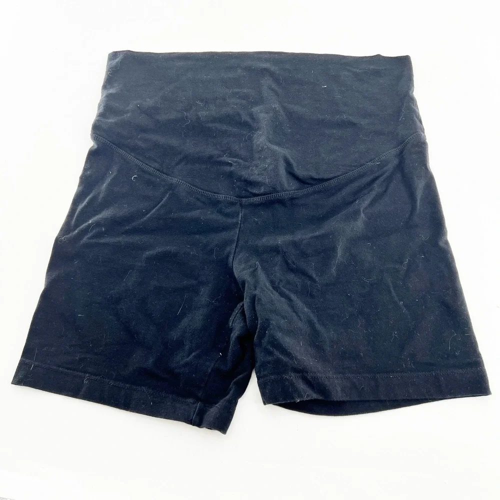 Old Navy Bike Shorts Maternity Medium Black Good 4-Way Stretch High Rise Active